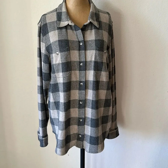 Faherty sz L checked plaid soft button down great pre owned condition grey tan - Picture 1 of 8